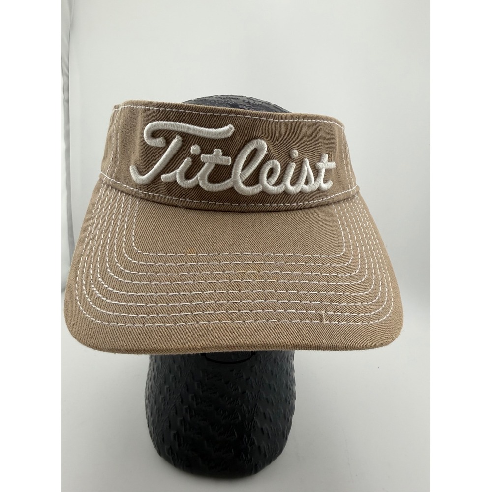 Titleist Golf Visor Tan Khaki White Script Logo Pro V1 Adjustable Hat Mens